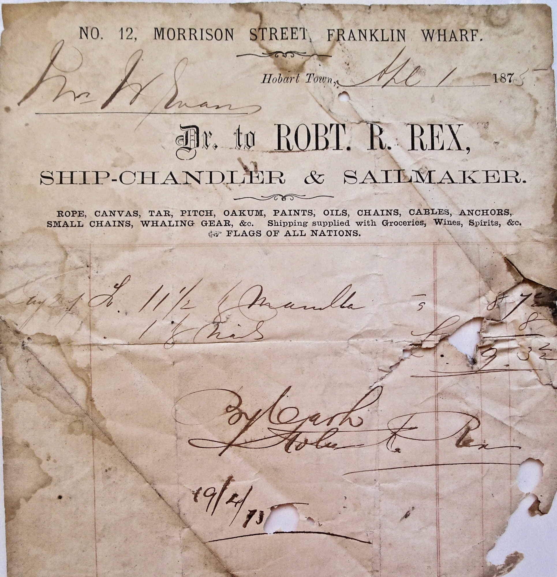 Receipt for manila rope and nails